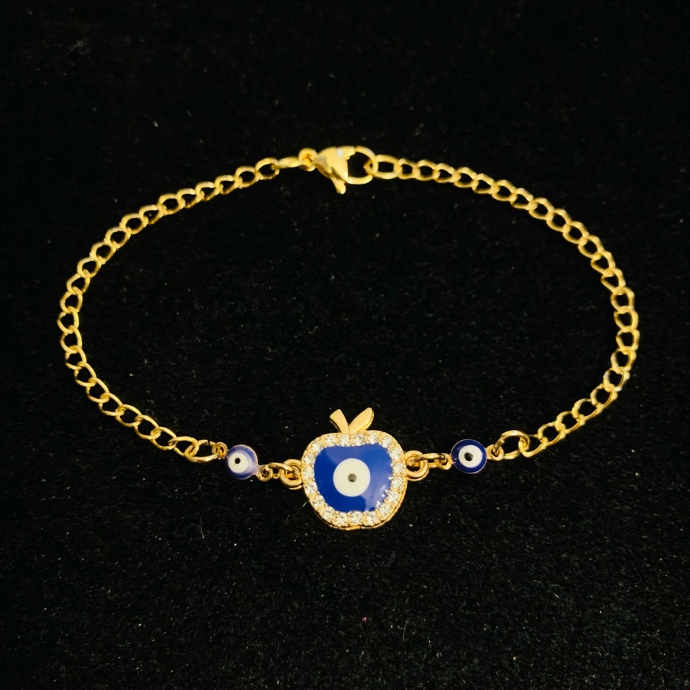 Rhinestone Apple Evil Eye gold bracelet or anklet